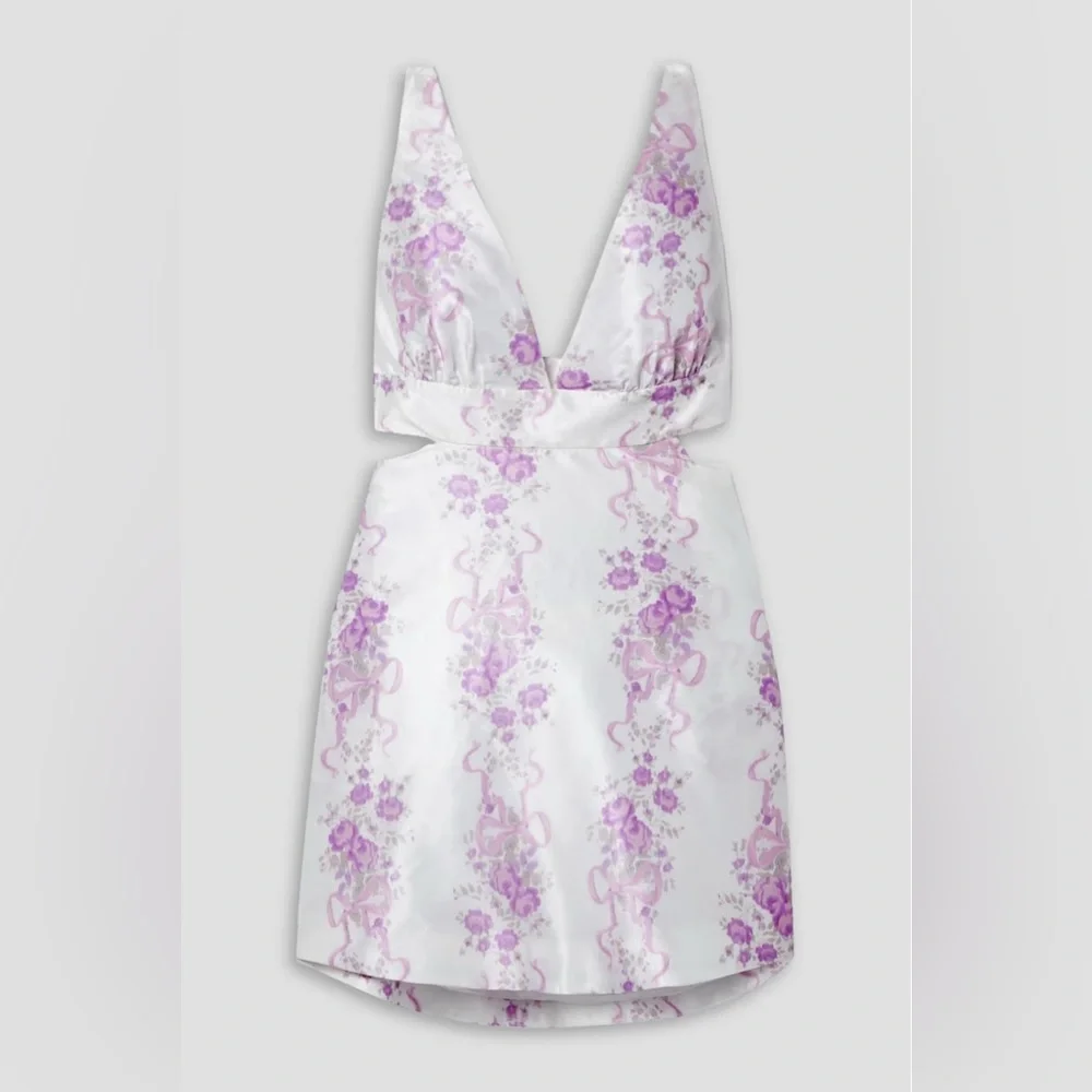 LoveShackFancy Till French Lilac White Sateen Bow Back Dress Size 12 NWT - Picture 3 of 16